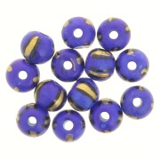 Assortment of 10x8 mm flattened round beads in tinted bone - Striped - Blue - Gold x20