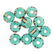 Assortment of 8x7 mm flattened round beads in stained bone - Striped - Green - Gold x20
