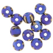 Assortment of 8x7 mm flattened round beads in tinted bone - Striped - Blue - Gold x20