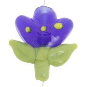 21.5x20mm Glass flower bead - Dark blue - Green x1