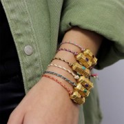 1.5mm Braided cotton cord and metallic thread - Brown - Neon yellow - Gold x1m