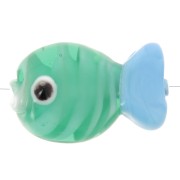20x13mm Glass fish bead - Green - Light blue x1