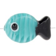 20x13mm Glass fish bead - Turquoise Blue - Black x1