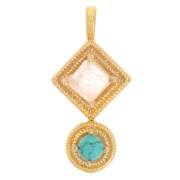 21x10mm Ethnic pendant - Fine gold plated - Rose Gold Quartz - imitation turquoise