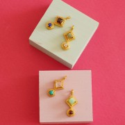 21x10mm Ethnic pendant - Fine gold plated - Rose Gold Quartz - imitation turquoise