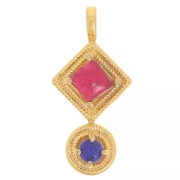 Ethnic pendant 21x10 mm - Fine gold plated - Garnet - lapis lazuli x1