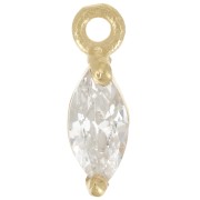 9.5x3mm navette charm with zirconium oxide - Fine gold plated - Crystal x1