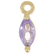 9.5x3mm navette charm with Zirconium oxide - Fine gold plated - Violet x1