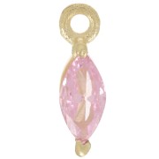 9.5x3mm navette charm with Zirconium oxide - Fine gold plated - Rose x1