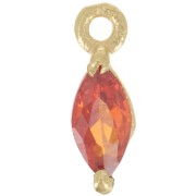 9.5x3mm navette charm with Zirconium oxide - Fine gold plated - Orange x1