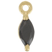 9.5x3mm navette charm with Zirconium oxide - Fine gold plated - Black x1