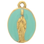 15x10mm 304L Stainless Steel Oval Charm Religious Pattern - Gold - Turquoise x1