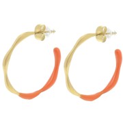 29mm 304L stainless steel Open hoop earrings with epoxy resin - Gold - Orange x2