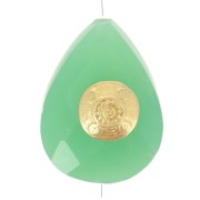14x10mm Bead drop ethnic pattern gemstone - Chrysoprase - Fine gold plated x1