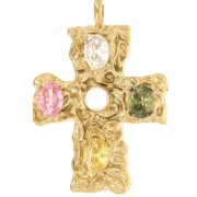 47x32.5mm Stainless steel 304L Cross pendant with zirconium oxides - Gold x1