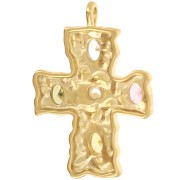 47x32.5mm Stainless steel 304L Cross pendant with zirconium oxides - Gold x1