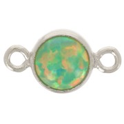 4.6mm 925 Sterling Silver Round spacer with cabochon - imitation Opal Green x1