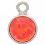 4.6mm 925 Sterling Silver Round charm with cabochon imitation Rouge Opal x1