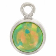 4.6mm 925 Sterling Silver Round charm with cabochon imitation Green Opal x1