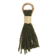 12mm Imitation cotton tassel with bead attachment - Gold - Olive green x1