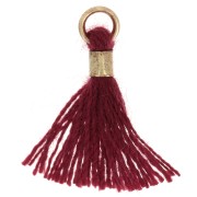12mm Imitation cotton tassel with bead attachment - Gold - Burgundy x1