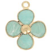 16mm gemstone flower pendant - Fine gold plated - Amazonite x1