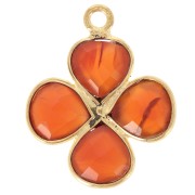 16mm dyed gemstone flower pendant - Fine gold plated - Carnelian x1