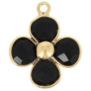 16mm gemstone flower pendant - Fine gold plated - Black Onyx x1