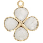 16mm gemstone flower pendant - Fine gold plated - Moonstone x1