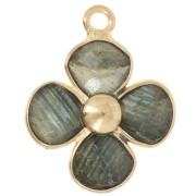16mm gemstone flower pendant - Fine gold plated - Labradorite x1