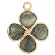 16mm gemstone flower pendant - Fine gold plated - Labradorite x1