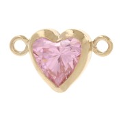 Horizontal heart spacer 9x5.5 mm with CZ - Gold filled (gold filled) - Pink