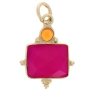 Rectangle charm 8x10 mm Pink Chalcedony and cabochon 3 mm Red Onyx Fine gold plated