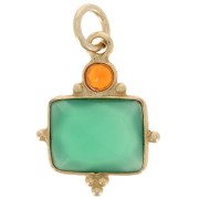 Rectangle charm 8x10 mm Green Onyx and cabochon 3 mm Red Onyx - Fine gold plated