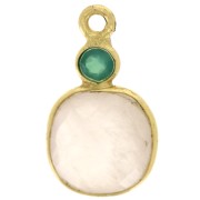8 mm square Rose Quartz charm and 3 mm green Onyx cabochon - Fine gold plated
