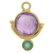 7 mm round Amethyst charm and 3 mm green Onyx cabochon - Fine gold plated x1