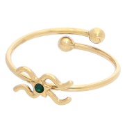 Adjustable ring zodiac sign - Aquarius - 304L Gilded stainless steel - Emerald x1