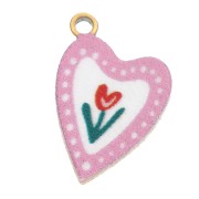 Heart charm 12x8 mm UV print - Tulip - Stainless steel 304L Gold - Rose x1
