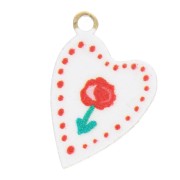Heart Charm 12x8 mm UV Print - Peony - 304L Gold Stainless Steel - Red x1