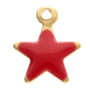 Star charms 6x5 mm with epoxy resin - 304 Gold stainless steel - Red x4