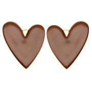 Heart pendants 38x30 mm with epoxy resin - 304 Gold stainless steel - Brown x2