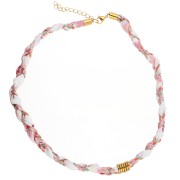 Stainless steel braided necklace 304 Gold - White - Pink x40 cm