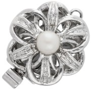14 mm clip-on flower clasp with imitation mother-of-pearl pearl - White bronze x1