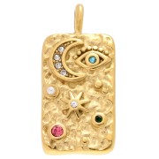 Rectangle pendant 28x13mm rhinestone symbols - 304 Gold stainless steel - Multicolor