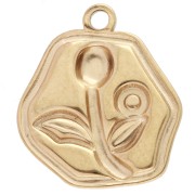Irregular charm 15.5x14mm flower pattern with epoxy - Stainless steel 304 Gold - Pink