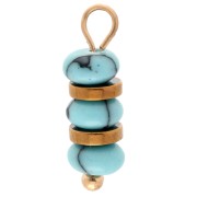 4 mm rondelles and imitation turquoise charm - 304 Gold stainless steel x1