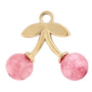 Cherry charm 15x18 mm with resin and rhinestones - 304 gold-plated stainless steel - Rose x1