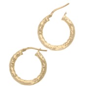 Hammered round hoop earrings 21 mm - Wire 3 mm - 925 Sterling Silver Fine gold plated x2