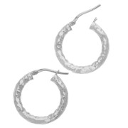Hammered round hoop earrings 21 mm - Wire 3 mm - 925 Sterling Silver x2