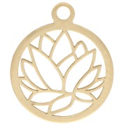 Round openwork charm 12 mm - lotus flower pattern - 925 Sterling Silver Fine gold plated